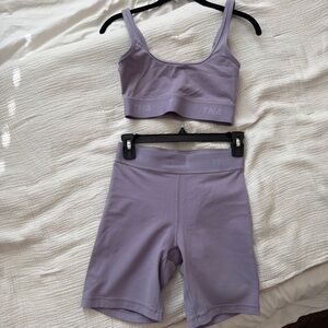 TNA Light Lavender Sports Bra and Bike Short Set
